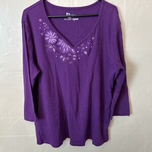 Classic Elements 16w Purple V‎ Neck 3/4 Sleeve Knit Top